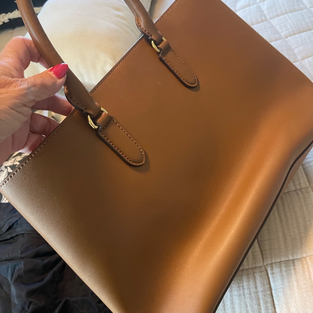 Lauren Ralph Lauren Brown Leather Satchel with orange Interior - Picture 5 of 10
